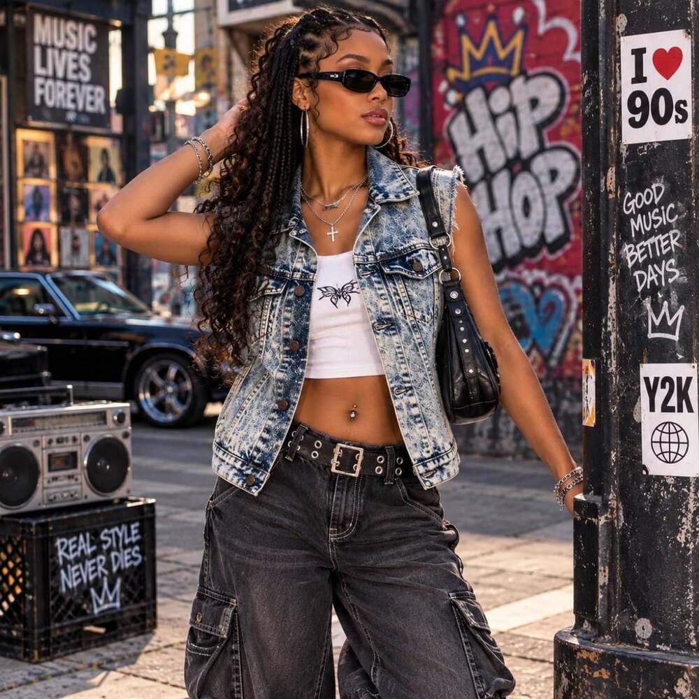Vintage Blues Bristol Acid Wash Denim Cut-Off Vest